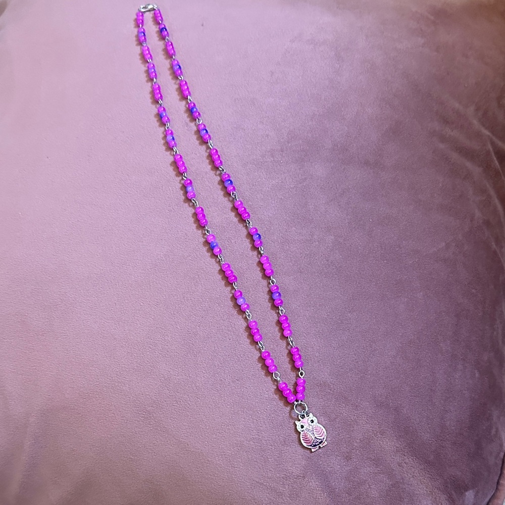 Pink and Purple Owl Pendant Necklace